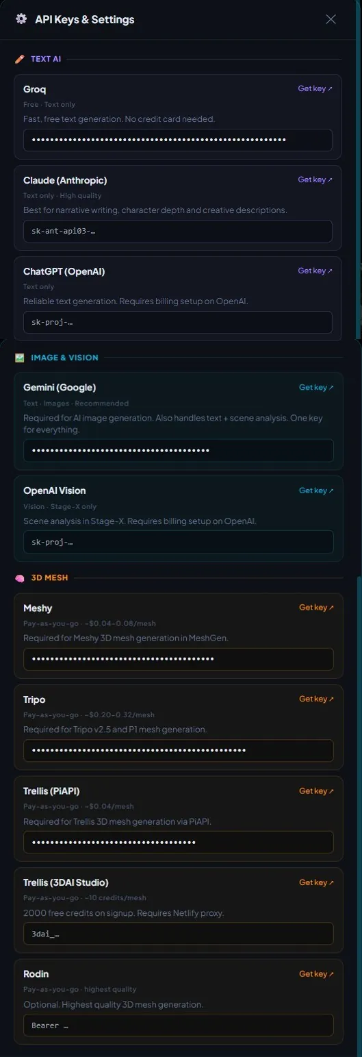 CiGYL API Keys settings modal